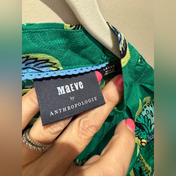 NWT Anthropologie Maeve Mock Neck Dress Maxi Midi Green Summer Paisley Large - Picture 5 of 6